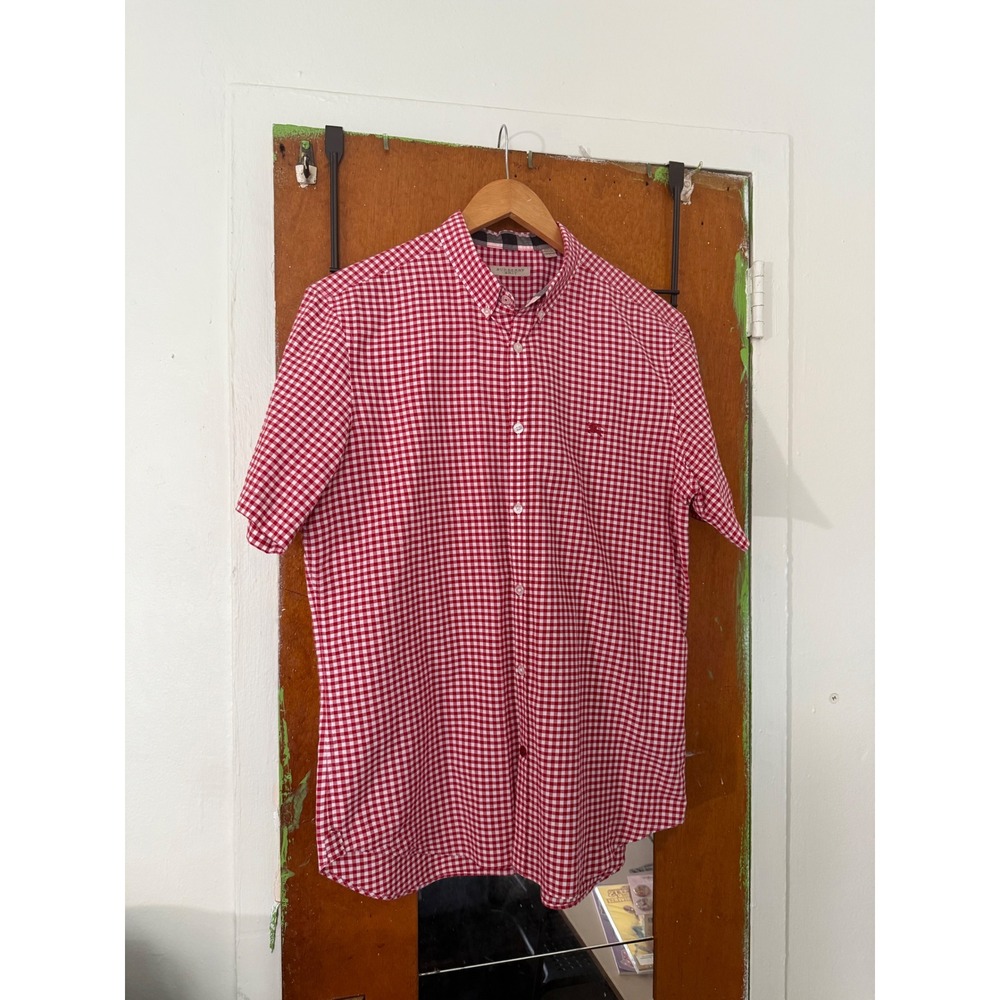 Burberry Brit Mens Red Gingham Short Sleeve Button Down Shirt size M